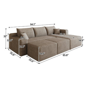 English Elm 95 Inch U Shaped Sectional Sofa with Ottomans Plush Corduroy Deep Seat Living Room W2824S00336