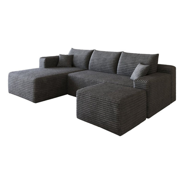 English Elm 95 Inch U Shaped Sectional Sofa with Ottoman Corduroy Deep Seat Modern Living Room W2824S00337