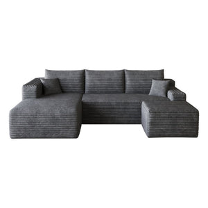 English Elm 95 Inch U Shaped Sectional Sofa with Ottoman Corduroy Deep Seat Modern Living Room W2824S00337