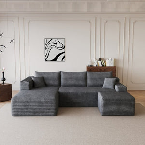 English Elm 95 Inch U Shaped Sectional Sofa with Ottoman Corduroy Deep Seat Modern Living Room W2824S00337
