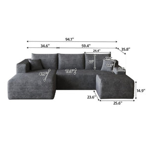 English Elm 95 Inch U Shaped Sectional Sofa with Ottoman Corduroy Deep Seat Modern Living Room W2824S00337