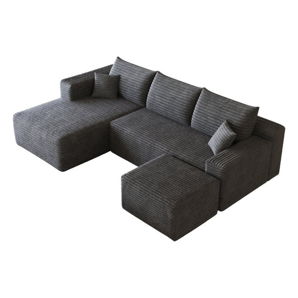 English Elm 95 Inch U Shaped Sectional Sofa with Ottoman Corduroy Deep Seat Modern Living Room W2824S00337