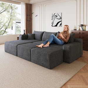 English Elm 95 Inch Cloud Sectional in Plush Corduroy with Two Ottomans for Spacious Living Rooms W2824S00338