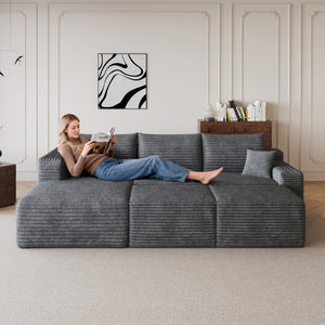 English Elm 95 Inch Cloud Sectional in Plush Corduroy with Two Ottomans for Spacious Living Rooms W2824S00338