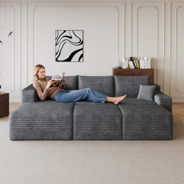 English Elm 95 Inch Cloud Sectional in Plush Corduroy with Two Ottomans for Spacious Living Rooms W2824S00338