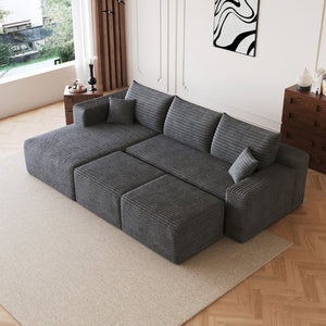English Elm 95 Inch Cloud Sectional in Plush Corduroy with Two Ottomans for Spacious Living Rooms W2824S00338