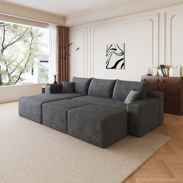 English Elm 95 Inch Cloud Sectional in Plush Corduroy with Two Ottomans for Spacious Living Rooms W2824S00338
