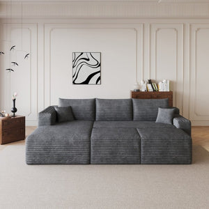 English Elm 95 Inch Cloud Sectional in Plush Corduroy with Two Ottomans for Spacious Living Rooms W2824S00338