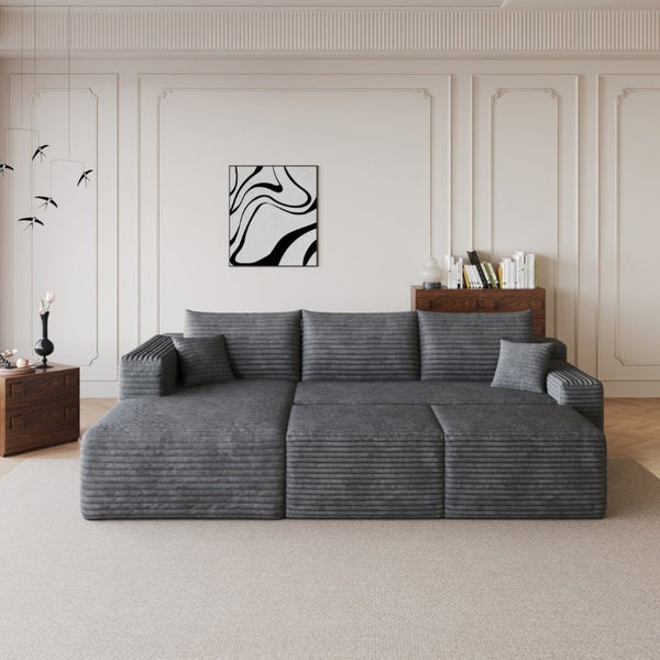 English Elm 95 Inch Cloud Sectional in Plush Corduroy with Two Ottomans for Spacious Living Rooms W2824S00338