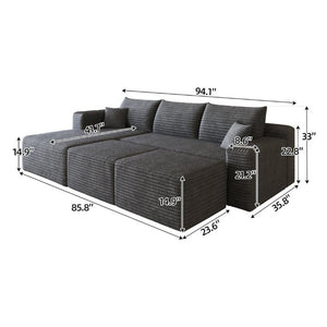 English Elm 95 Inch Cloud Sectional in Plush Corduroy with Two Ottomans for Spacious Living Rooms W2824S00338