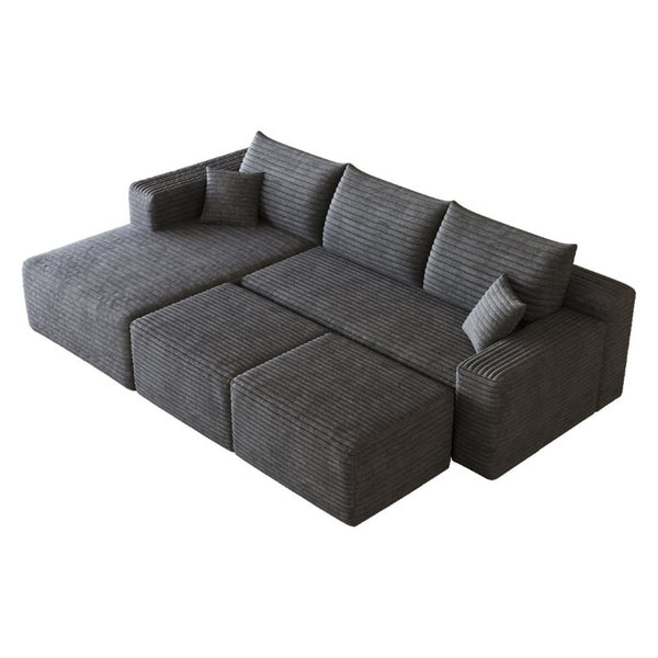 English Elm 95 Inch Cloud Sectional in Plush Corduroy with Two Ottomans for Spacious Living Rooms W2824S00338
