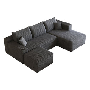 English Elm 95 Inch Cloud Sectional with Ottoman Corduroy Upholstered U Shape Living Room Couch W2824S00339