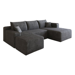 English Elm 95 Inch Cloud Sectional with Ottoman Corduroy Upholstered U Shape Living Room Couch W2824S00339