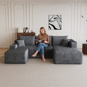 English Elm 95 Inch Cloud Sectional with Ottoman Corduroy Upholstered U Shape Living Room Couch W2824S00339