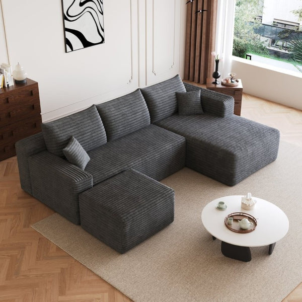 English Elm 95 Inch Cloud Sectional with Ottoman Corduroy Upholstered U Shape Living Room Couch W2824S00339