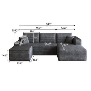 English Elm 95 Inch Cloud Sectional with Ottoman Corduroy Upholstered U Shape Living Room Couch W2824S00339