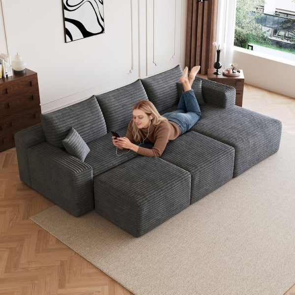 English Elm 95 Inch U Shaped Cloud Sectional Corduroy Sofa with Ottomans for Spacious Living Rooms W2824S00340