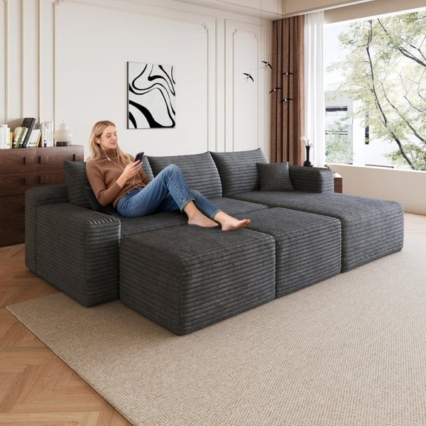 English Elm 95 Inch U Shaped Cloud Sectional Corduroy Sofa with Ottomans for Spacious Living Rooms W2824S00340