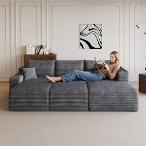 English Elm 95 Inch U Shaped Cloud Sectional Corduroy Sofa with Ottomans for Spacious Living Rooms W2824S00340