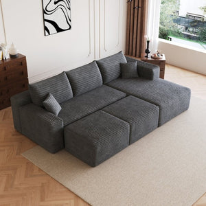 English Elm 95 Inch U Shaped Cloud Sectional Corduroy Sofa with Ottomans for Spacious Living Rooms W2824S00340