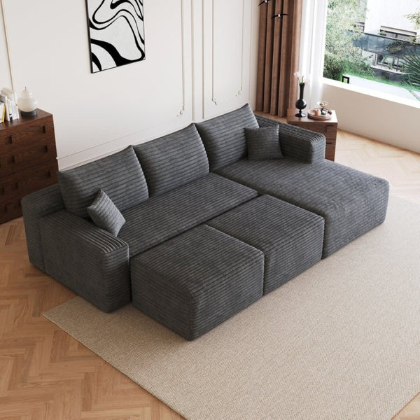 English Elm 95 Inch U Shaped Cloud Sectional Corduroy Sofa with Ottomans for Spacious Living Rooms W2824S00340