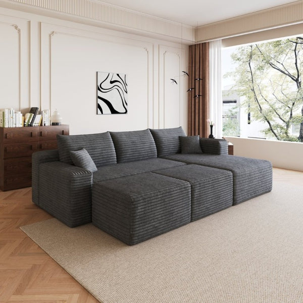 English Elm 95 Inch U Shaped Cloud Sectional Corduroy Sofa with Ottomans for Spacious Living Rooms W2824S00340