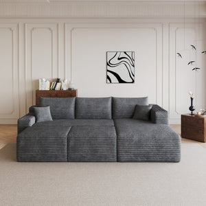 English Elm 95 Inch U Shaped Cloud Sectional Corduroy Sofa with Ottomans for Spacious Living Rooms W2824S00340