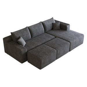 English Elm 95 Inch U Shaped Cloud Sectional Corduroy Sofa with Ottomans for Spacious Living Rooms W2824S00340