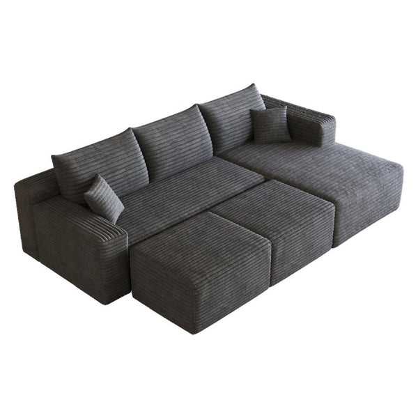 English Elm 95 Inch U Shaped Cloud Sectional Corduroy Sofa with Ottomans for Spacious Living Rooms W2824S00340