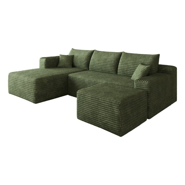 English Elm 95 Inch U Shaped Sectional Sofa with Ottoman Plush Corduroy Deep Seat Living Room W2824S00341