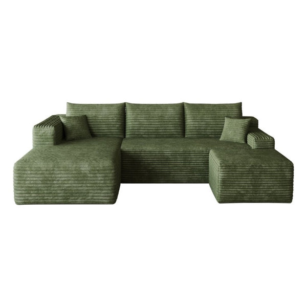 English Elm 95 Inch U Shaped Sectional Sofa with Ottoman Plush Corduroy Deep Seat Living Room W2824S00341