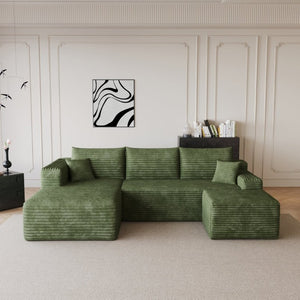 English Elm 95 Inch U Shaped Sectional Sofa with Ottoman Plush Corduroy Deep Seat Living Room W2824S00341