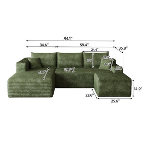 English Elm 95 Inch U Shaped Sectional Sofa with Ottoman Plush Corduroy Deep Seat Living Room W2824S00341