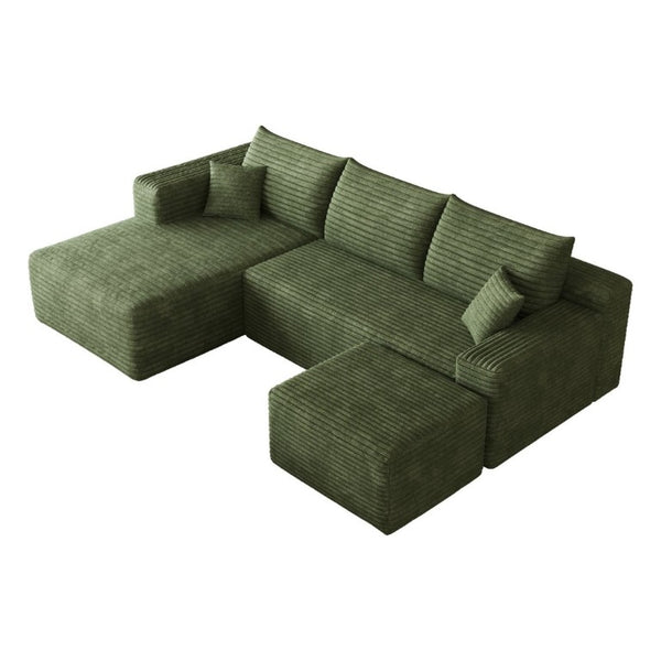 English Elm 95 Inch U Shaped Sectional Sofa with Ottoman Plush Corduroy Deep Seat Living Room W2824S00341