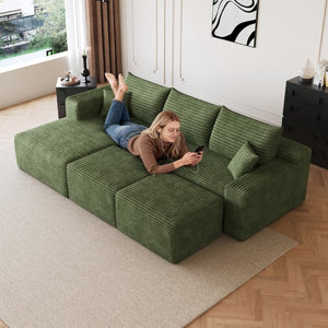 English Elm 95 Inch Cloud Sectional with Ottomans Plush Corduroy U Shaped Living Room Couch W2824S00342