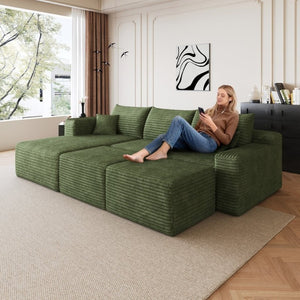 English Elm 95 Inch Cloud Sectional with Ottomans Plush Corduroy U Shaped Living Room Couch W2824S00342