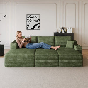 English Elm 95 Inch Cloud Sectional with Ottomans Plush Corduroy U Shaped Living Room Couch W2824S00342