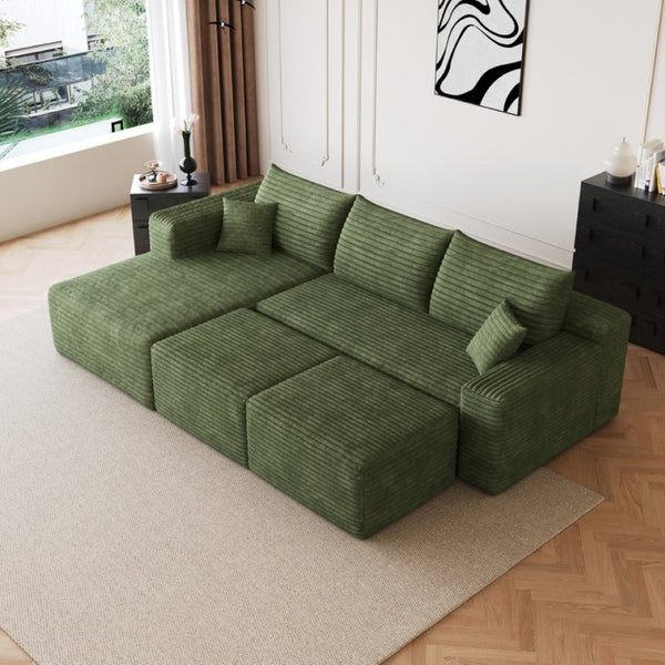 English Elm 95 Inch Cloud Sectional with Ottomans Plush Corduroy U Shaped Living Room Couch W2824S00342