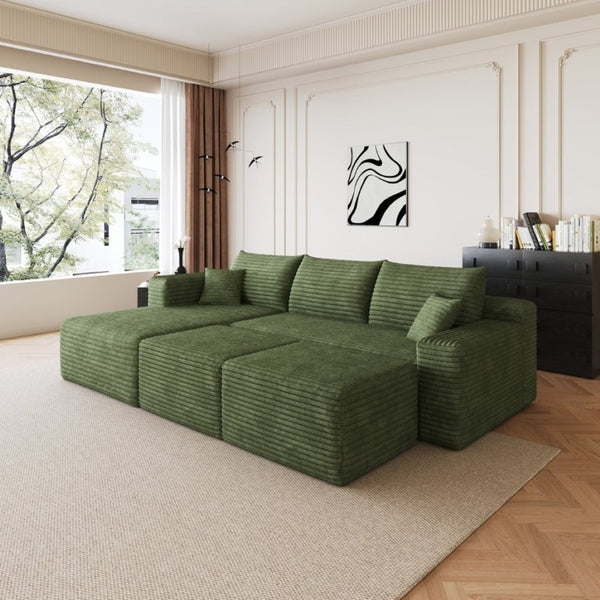 English Elm 95 Inch Cloud Sectional with Ottomans Plush Corduroy U Shaped Living Room Couch W2824S00342