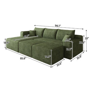 English Elm 95 Inch Cloud Sectional with Ottomans Plush Corduroy U Shaped Living Room Couch W2824S00342
