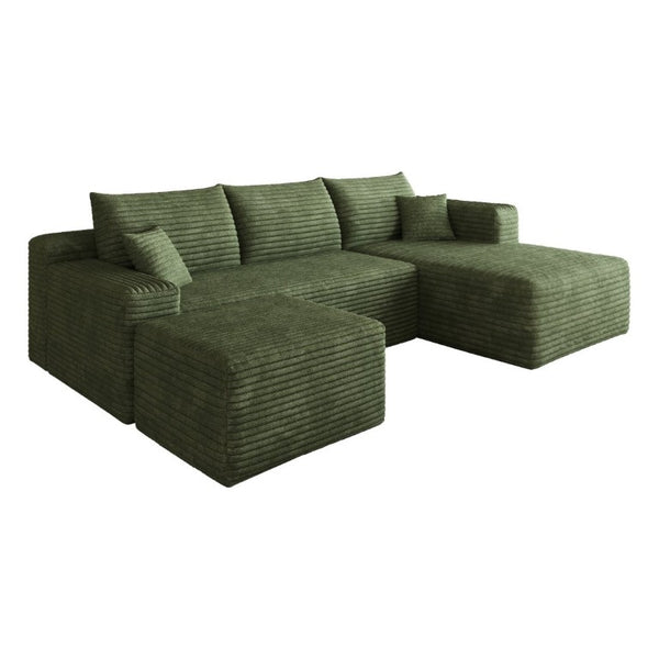English Elm 95 Inch U Shaped Sectional Sofa with Ottoman Plush Corduroy Deep Seat Lounge Couch W2824S00343
