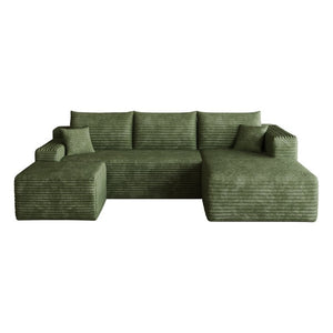 English Elm 95 Inch U Shaped Sectional Sofa with Ottoman Plush Corduroy Deep Seat Lounge Couch W2824S00343