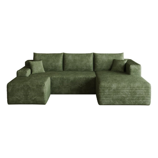 English Elm 95 Inch U Shaped Sectional Sofa with Ottoman Plush Corduroy Deep Seat Lounge Couch W2824S00343