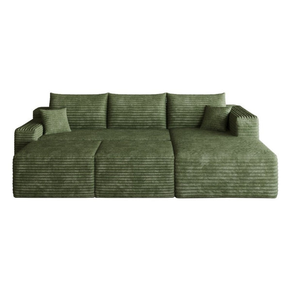 English Elm 95 Inch U Shaped Cloud Sectional with Plush Corduroy Upholstery and Two Ottomans Included W2824S00344