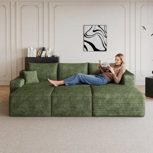 English Elm 95 Inch U Shaped Cloud Sectional with Plush Corduroy Upholstery and Two Ottomans Included W2824S00344
