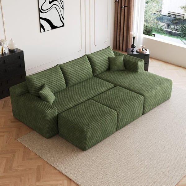 English Elm 95 Inch U Shaped Cloud Sectional with Plush Corduroy Upholstery and Two Ottomans Included W2824S00344