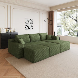 English Elm 95 Inch U Shaped Cloud Sectional with Plush Corduroy Upholstery and Two Ottomans Included W2824S00344