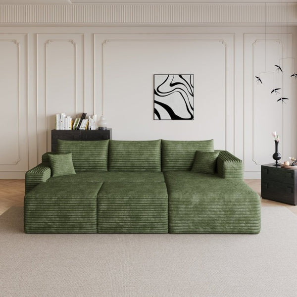 English Elm 95 Inch U Shaped Cloud Sectional with Plush Corduroy Upholstery and Two Ottomans Included W2824S00344