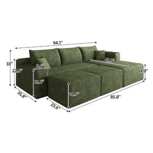 English Elm 95 Inch U Shaped Cloud Sectional with Plush Corduroy Upholstery and Two Ottomans Included W2824S00344