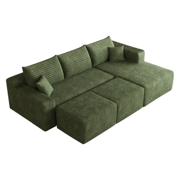 English Elm 95 Inch U Shaped Cloud Sectional with Plush Corduroy Upholstery and Two Ottomans Included W2824S00344